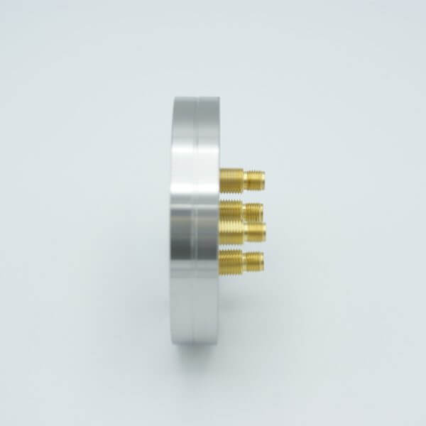 MPF - A12377-4-CF: SMA Coaxial Feedthrough, 50 Ohm Matched Impedance to 18 GHz, 4 Pins, Grounded Shield, Double-Ended, 2.75" Conflat Flange