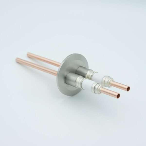 Power Feedthrough, 12000 Volts, 2 Tubes, 0.25" Copper Conductors, 2.16" QF / KF Flange