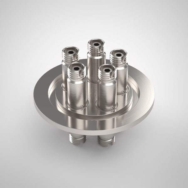 Single Mode 633nm Fiber Optic Feedthrough, FC/APC Connector, 5 Feedthrough, 2.16" QF / KF Flange