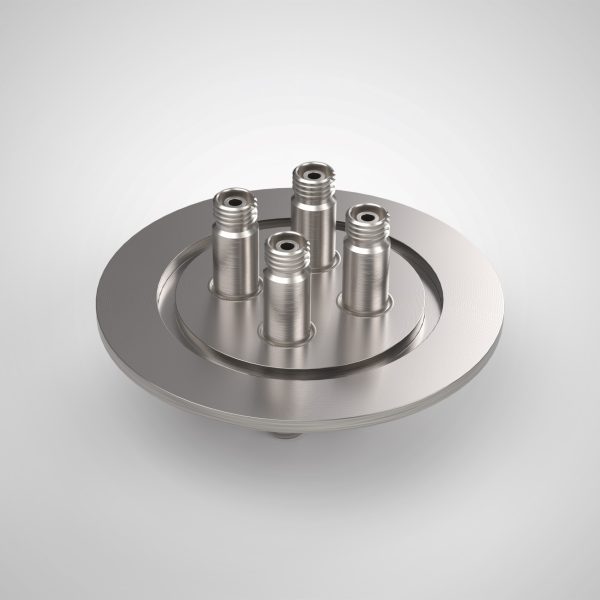 Single Mode 633nm Fiber Optic Feedthrough, FC/APC Connector, 4 Feedthrough, 2.95" QF / KF Flange