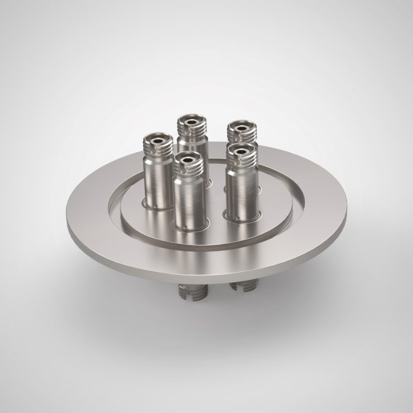 Single Mode 633nm Fiber Optic Feedthrough, FC/APC Connector, 5 Feedthrough, 2.95" QF / KF Flange