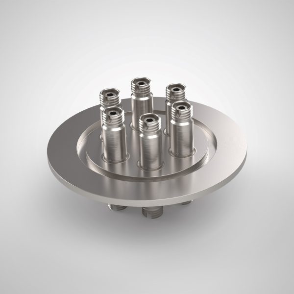 Single Mode 633nm Fiber Optic Feedthrough, FC/APC Connector, 6 Feedthrough, 2.95" QF / KF Flange