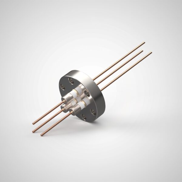 Power Feedthrough, 2KV Pin To Ground, 1KV Pin To Pin, 0.050", 3 Pins, Copper Conductor, 1.33" Dia Grade 5 Titanium Conflat Flange, UHV  Rated, Bakeable To 450°C